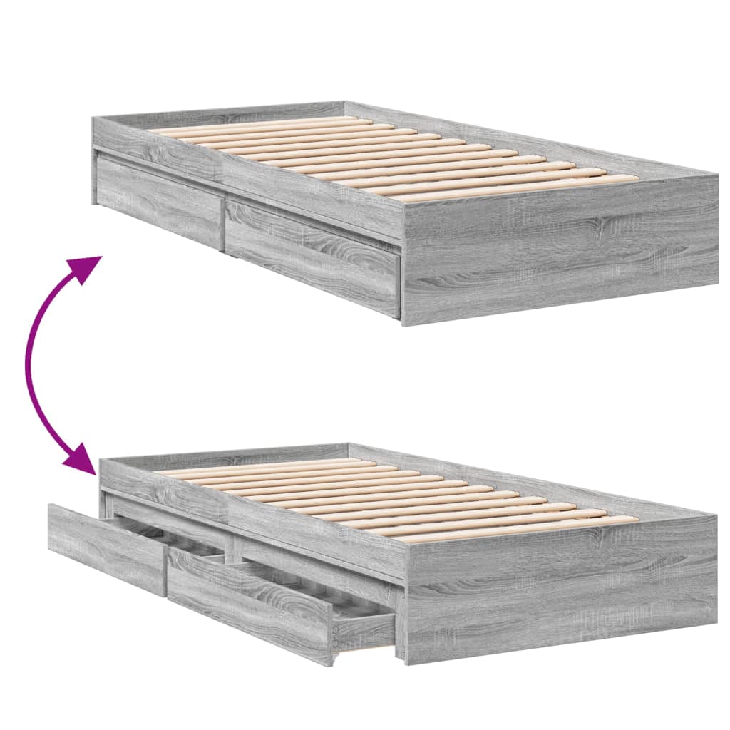 Cadre de lit avec tiroirs sans matelas sonoma gris 100x200 cm - XIOS