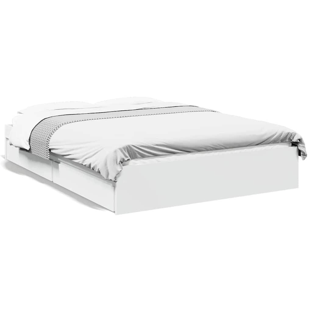 Cadre de lit avec tiroirs sans matelas blanc 140x190 cm