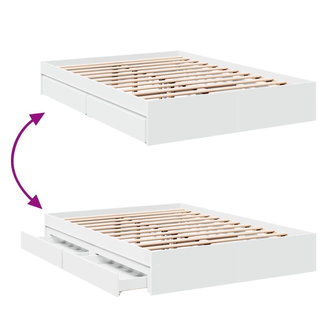 Cadre de lit avec tiroirs sans matelas blanc 140x190 cm - XIOS