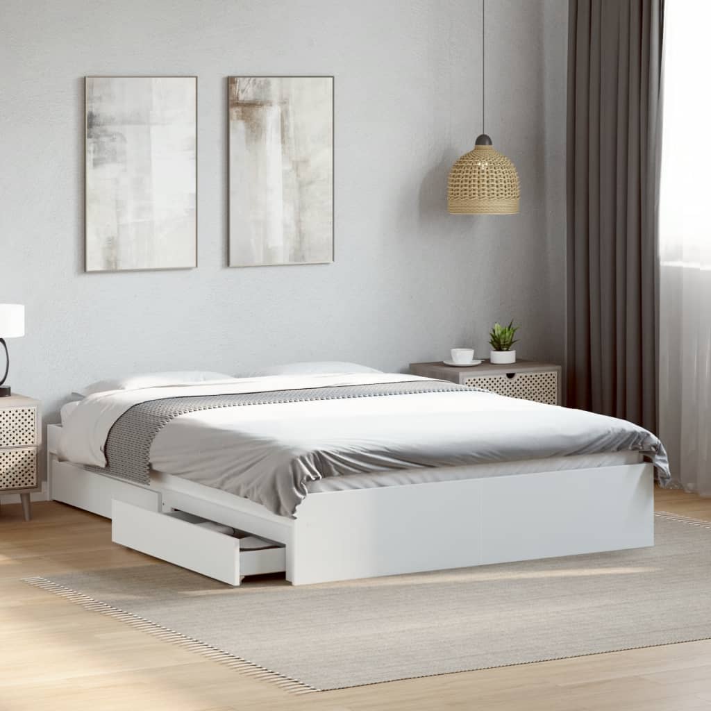 Cadre de lit avec tiroirs sans matelas blanc 135x190 cm - XIOS