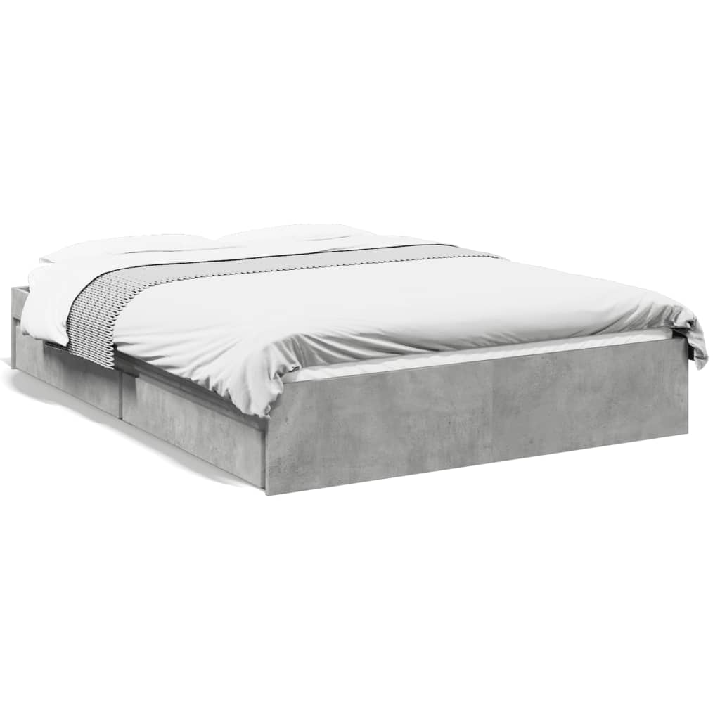 Cadre de lit avec tiroirs sans matelas gris béton 135x190 cm - XIOS