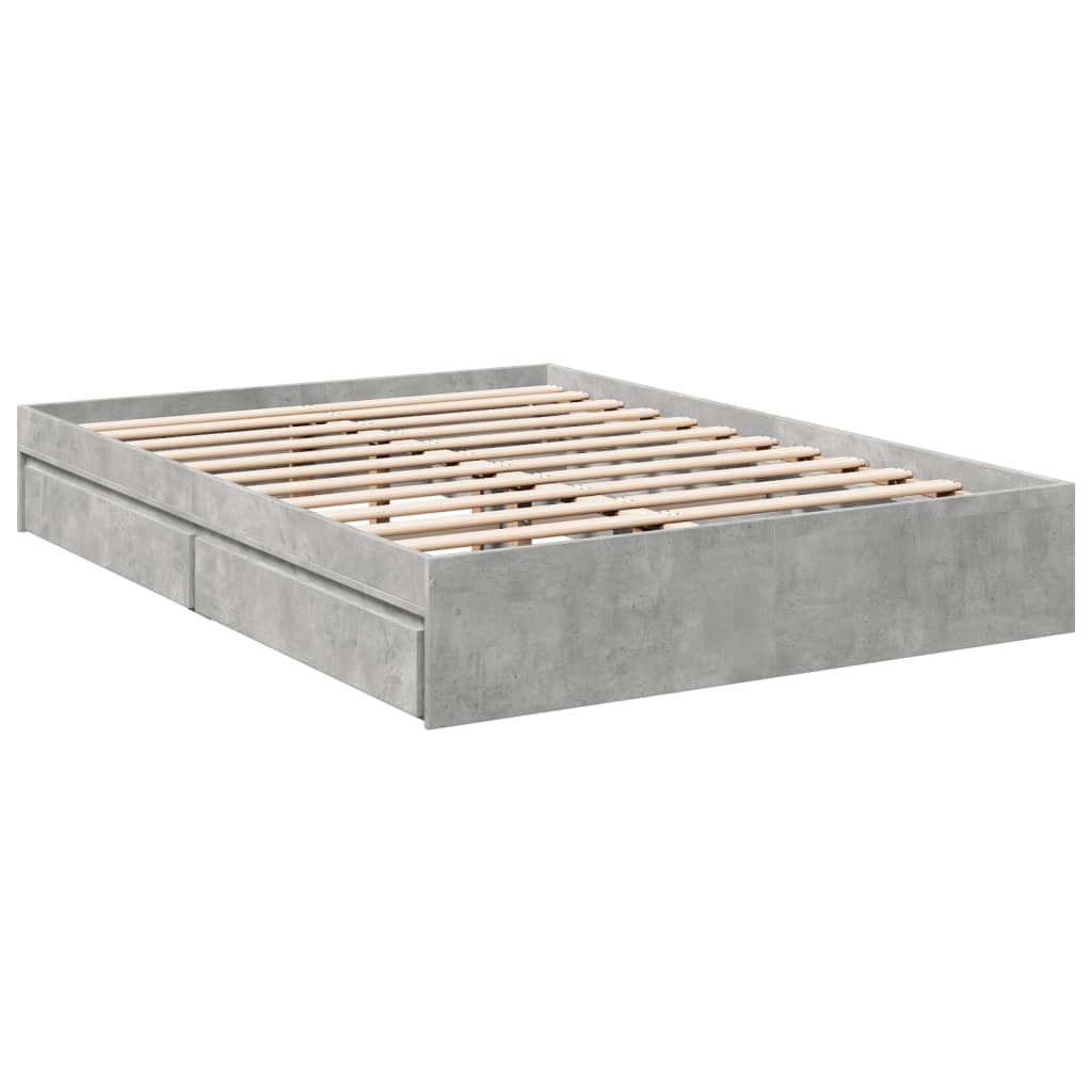 Cadre de lit avec tiroirs sans matelas gris béton 135x190 cm - XIOS