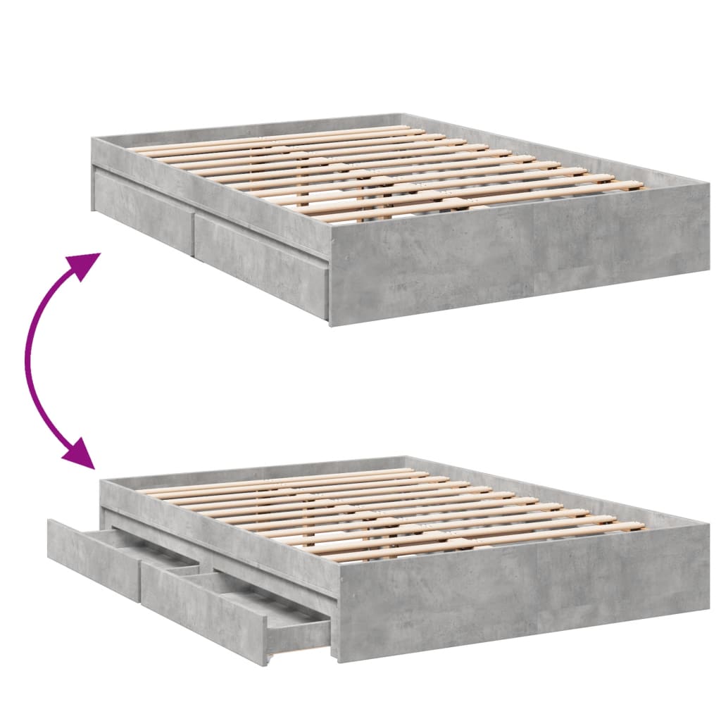 Cadre de lit avec tiroirs sans matelas gris béton 135x190 cm - XIOS