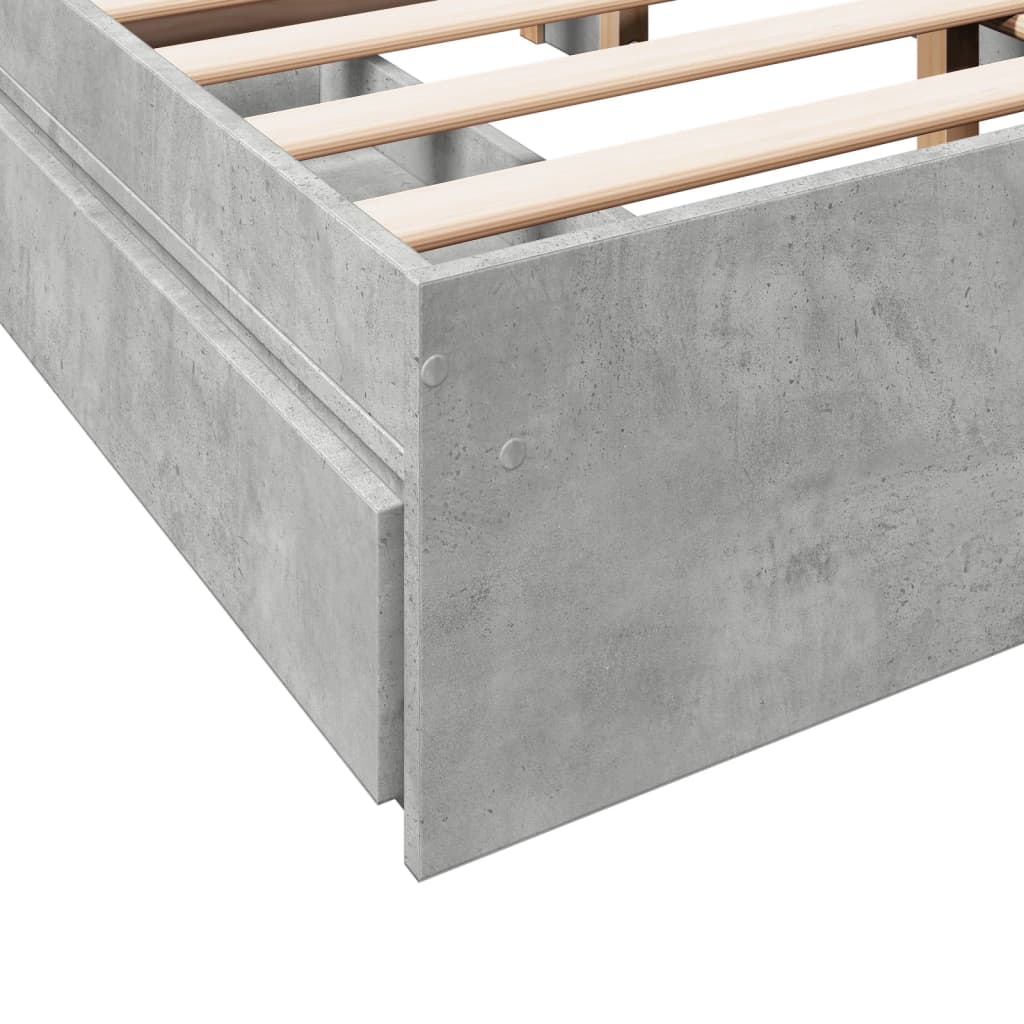 Cadre de lit avec tiroirs sans matelas gris béton 135x190 cm - XIOS