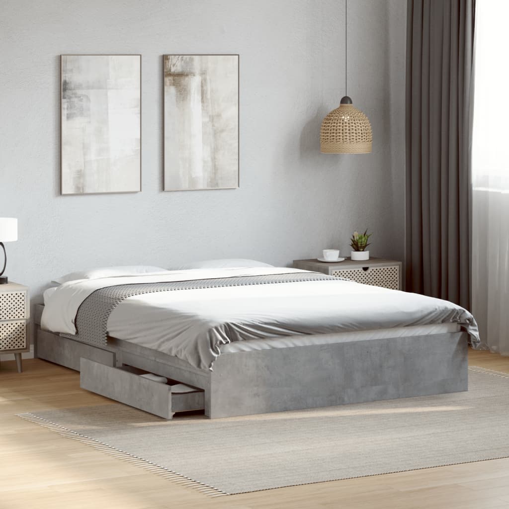 Cadre de lit avec tiroirs sans matelas gris béton 135x190 cm - XIOS