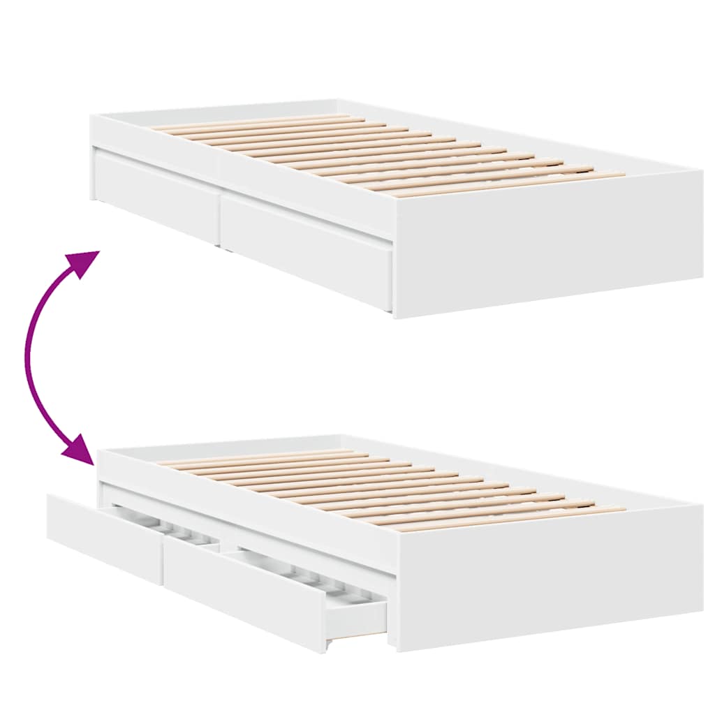 Cadre de lit avec tiroirs sans matelas blanc 90x190 cm - XIOS
