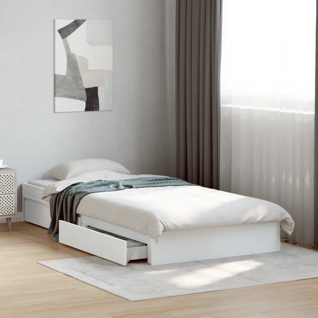 Cadre de lit avec tiroirs sans matelas blanc 90x190 cm - XIOS