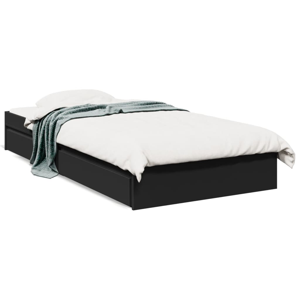 Cadre de lit avec tiroirs sans matelas noir 90x190 cm - XIOS