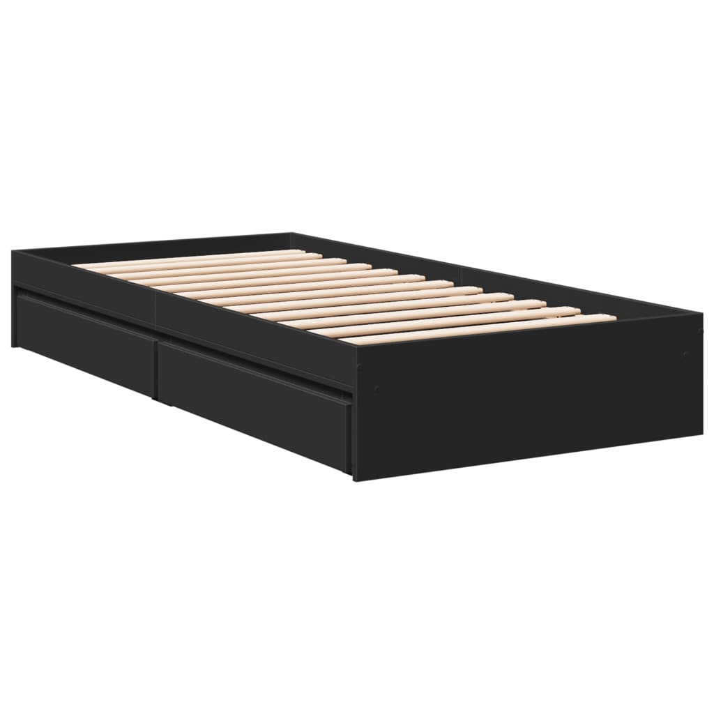 Cadre de lit avec tiroirs sans matelas noir 90x190 cm - XIOS