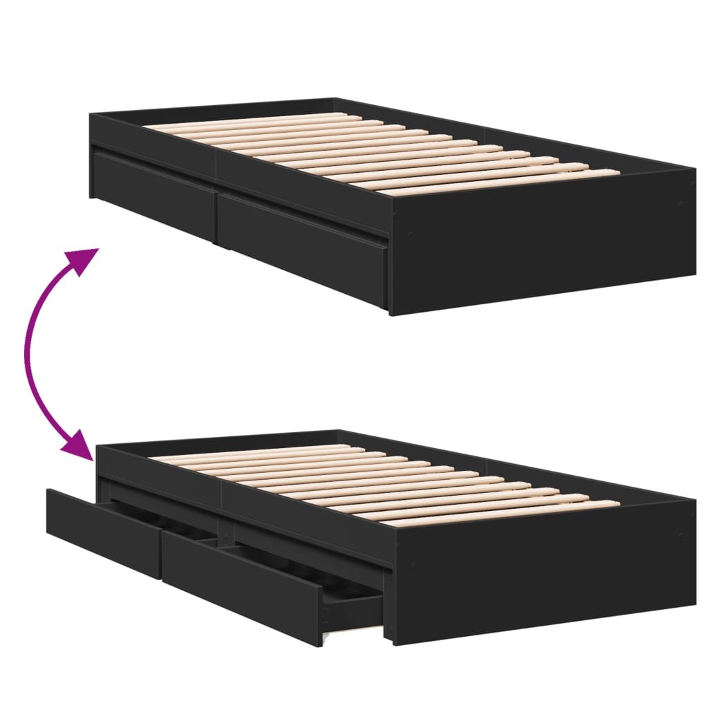 Cadre de lit avec tiroirs sans matelas noir 90x190 cm - XIOS