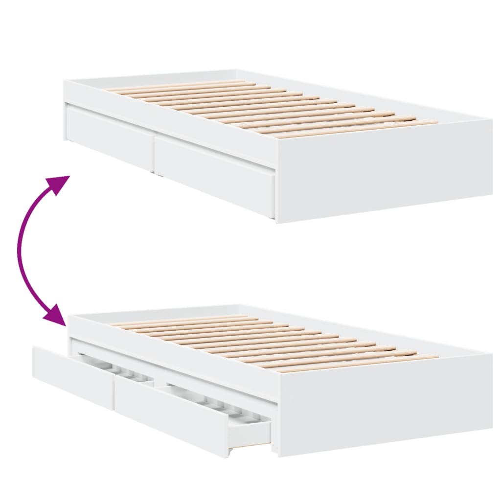 Cadre de lit avec tiroirs sans matelas blanc 75x190 cm - XIOS
