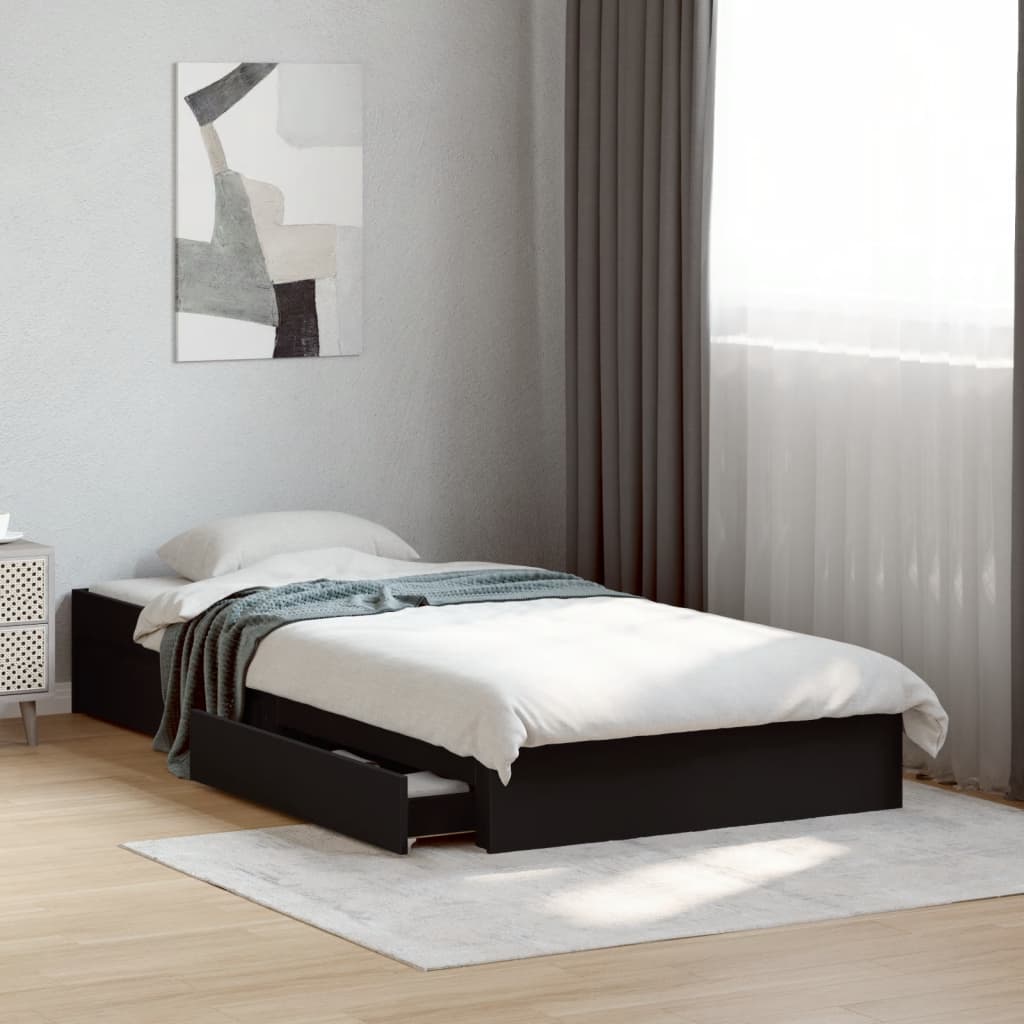 Cadre de lit avec tiroirs sans matelas noir 75x190 cm - XIOS