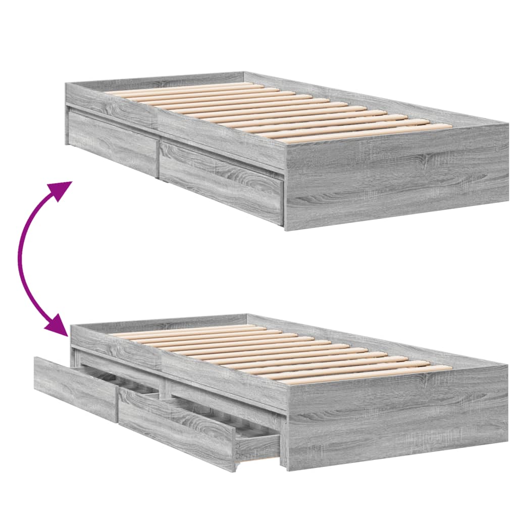 Cadre de lit avec tiroirs sans matelas sonoma gris 75x190 cm - XIOS