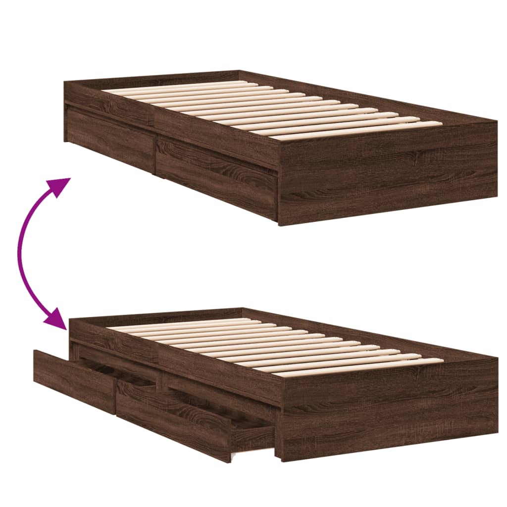 Cadre de lit avec tiroirs sans matelas chêne marron 75x190 cm - XIOS