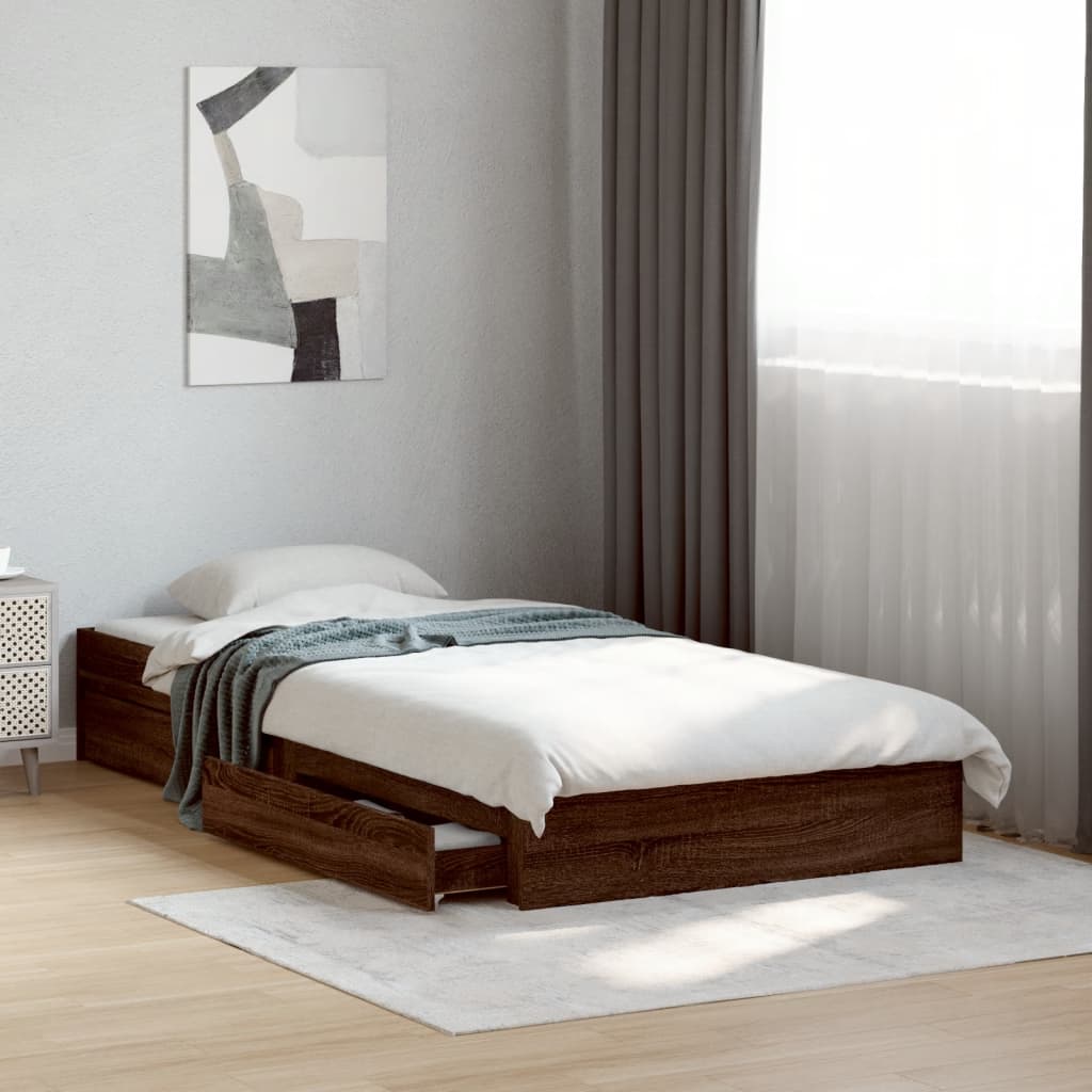 Cadre de lit avec tiroirs sans matelas chêne marron 75x190 cm - XIOS
