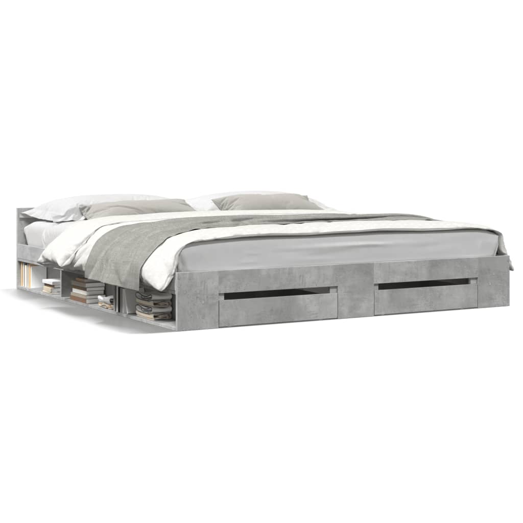 Cadre de lit avec tiroirs sans matelas gris béton 200x200 cm - XIOS