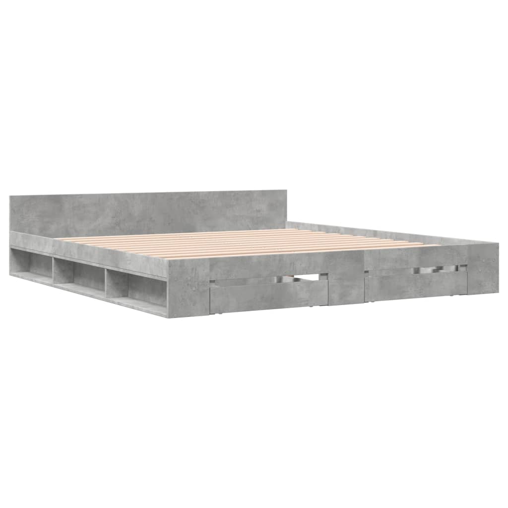 Cadre de lit avec tiroirs sans matelas gris béton 200x200 cm - XIOS