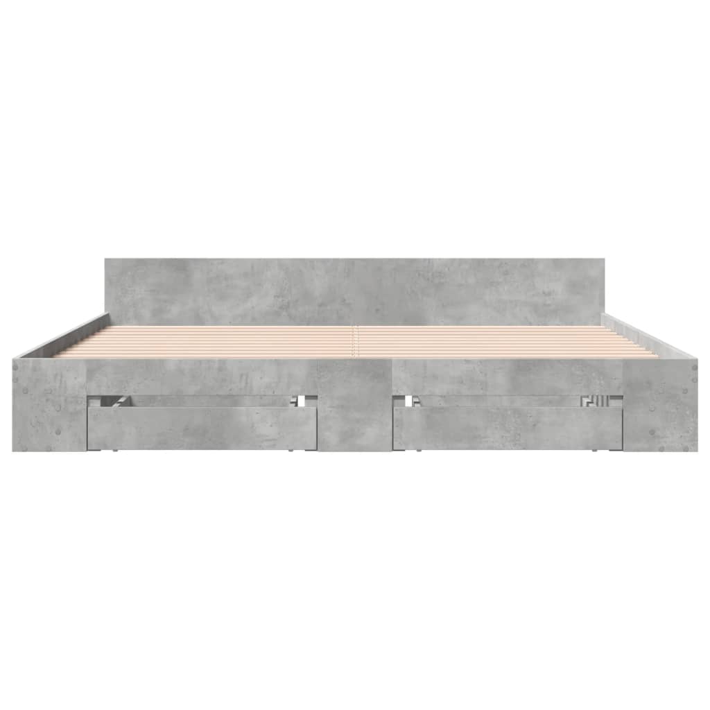 Cadre de lit avec tiroirs sans matelas gris béton 200x200 cm - XIOS