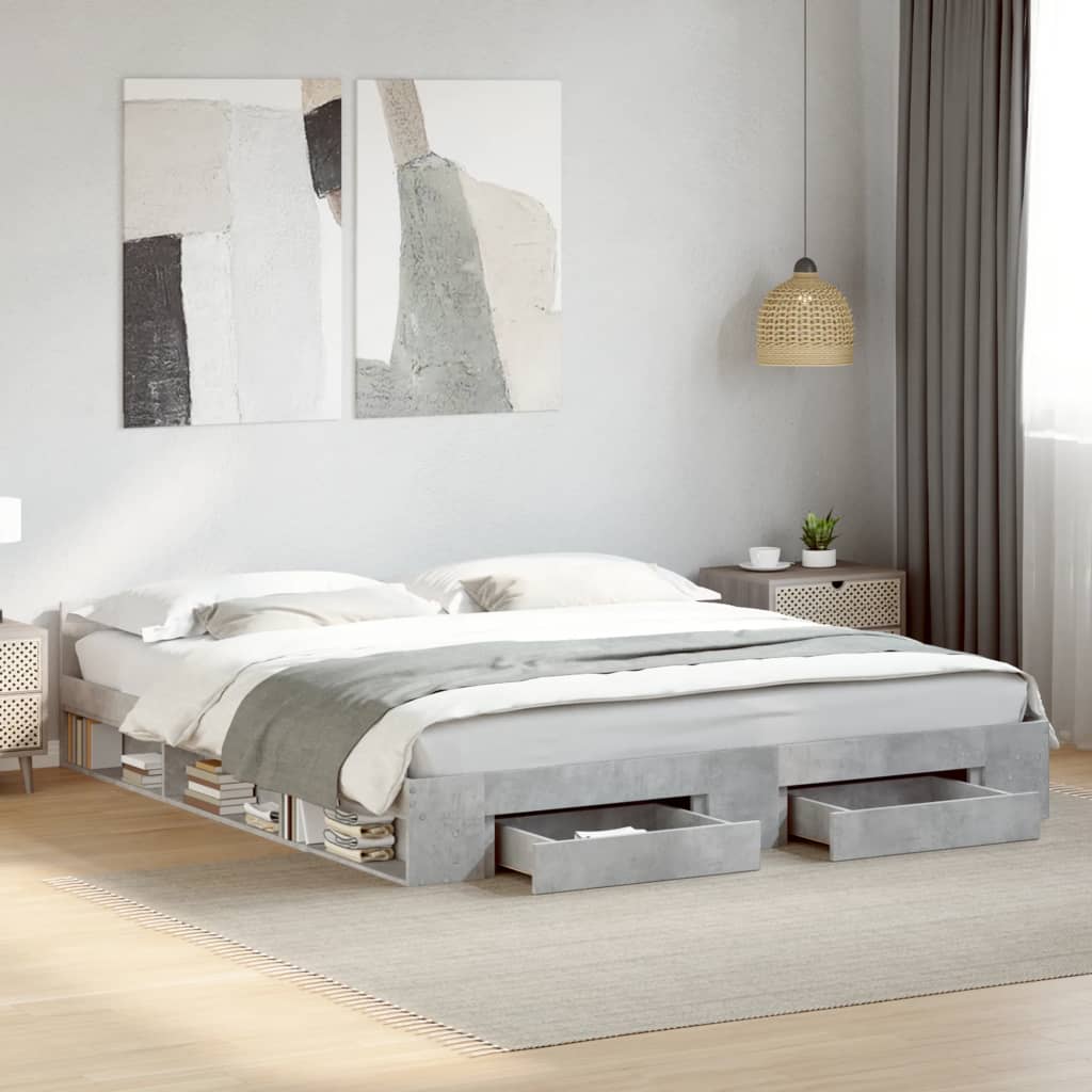 Cadre de lit avec tiroirs sans matelas gris béton 200x200 cm - XIOS