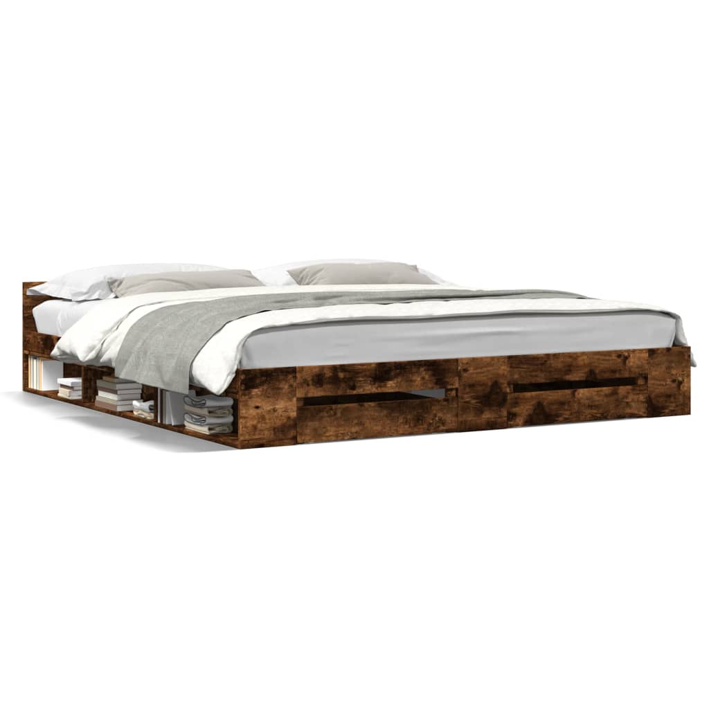 Cadre de lit avec tiroirs sans matelas chêne fumé 200x200 cm - XIOS