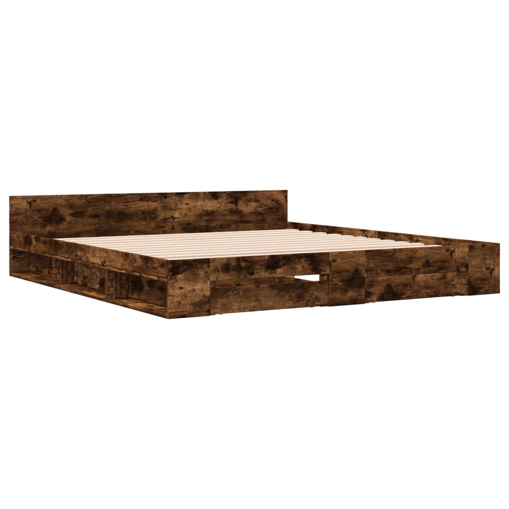 Cadre de lit avec tiroirs sans matelas chêne fumé 200x200 cm - XIOS