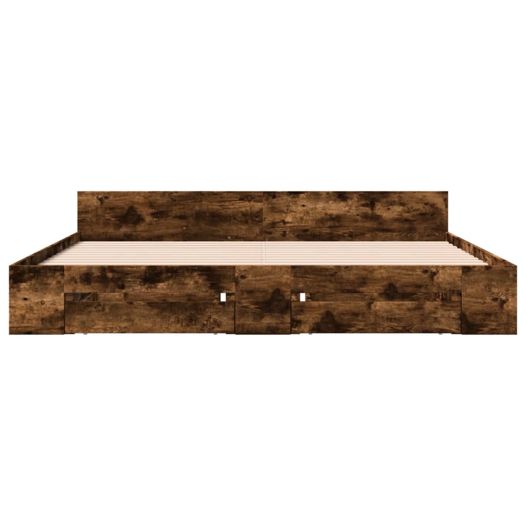 Cadre de lit avec tiroirs sans matelas chêne fumé 200x200 cm - XIOS