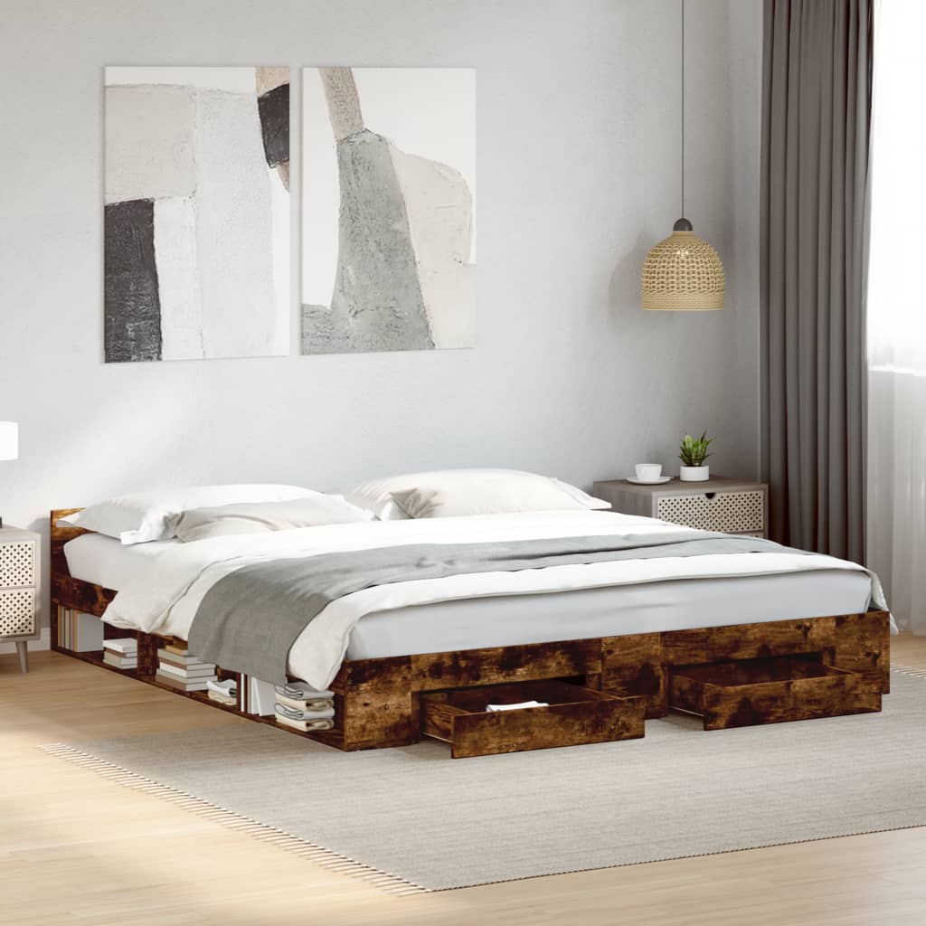 Cadre de lit avec tiroirs sans matelas chêne fumé 200x200 cm - XIOS