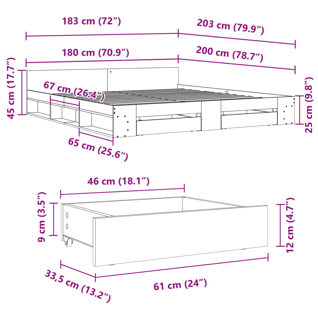 Cadre de lit avec tiroirs sans matelas chêne sonoma 180x200 cm - XIOS