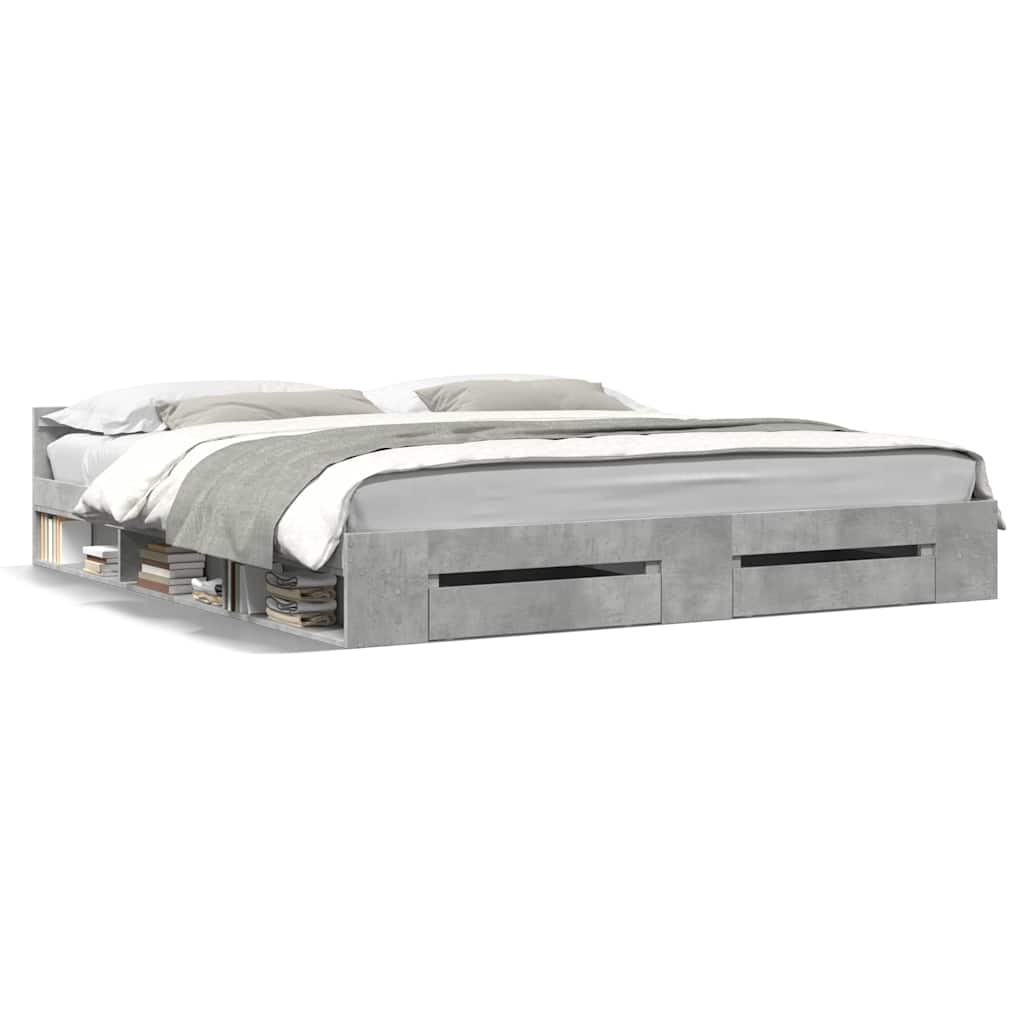 Cadre de lit avec tiroirs sans matelas gris béton 180x200 cm - XIOS