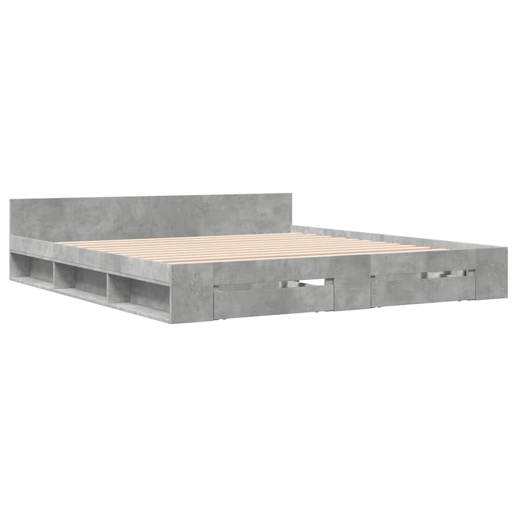 Cadre de lit avec tiroirs sans matelas gris béton 180x200 cm - XIOS
