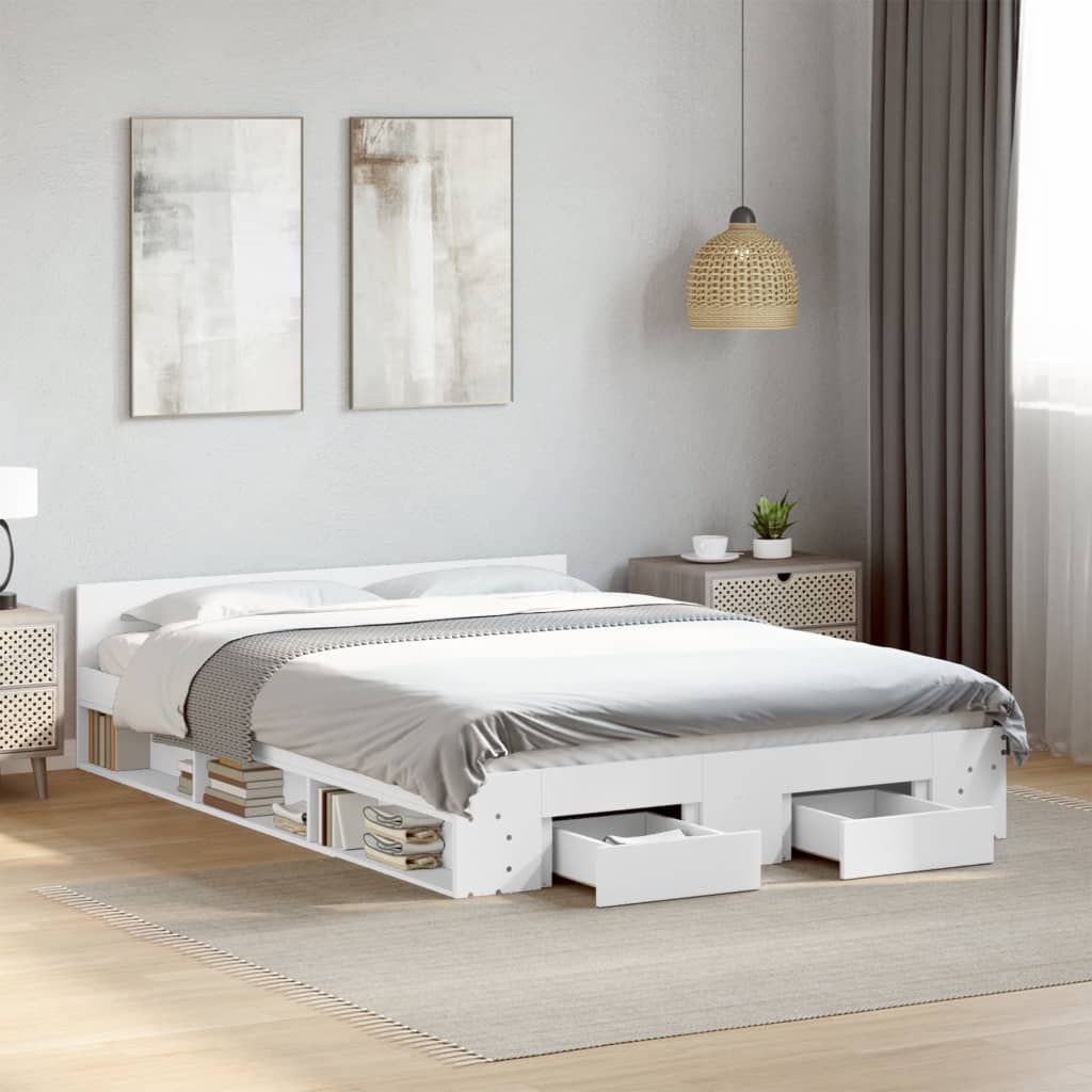 Cadre de lit avec tiroirs sans matelas blanc 160x200 cm - XIOS