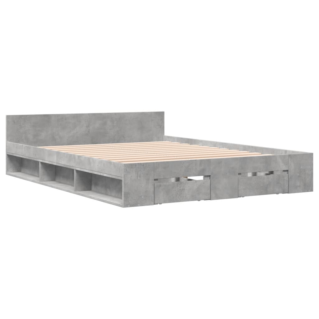 Cadre de lit avec tiroirs sans matelas gris béton 160x200 cm - XIOS