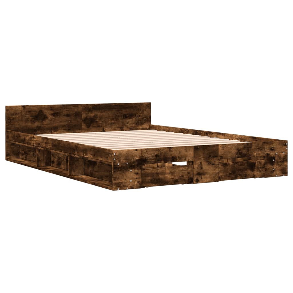 Cadre de lit avec tiroirs sans matelas chêne fumé 160x200 cm - XIOS