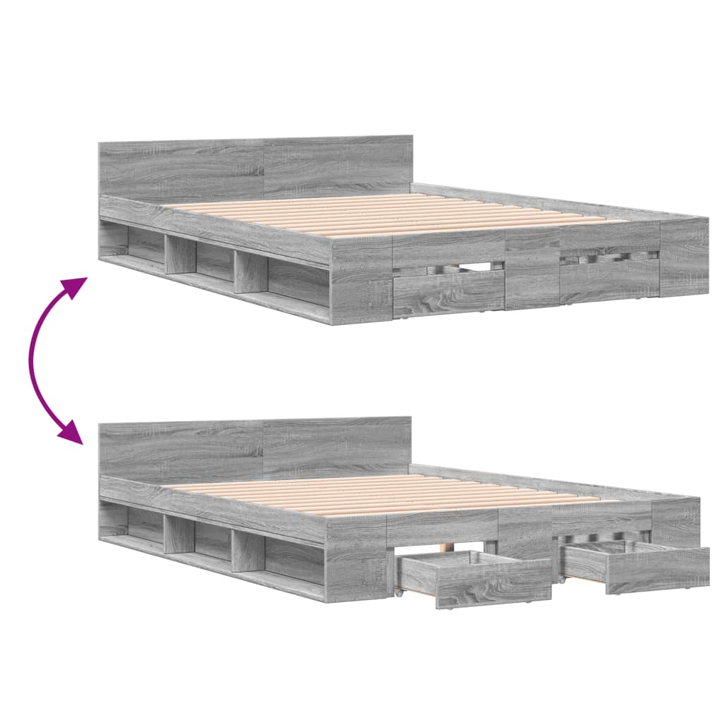 Cadre de lit avec tiroirs sans matelas sonoma gris 160x200 cm - XIOS