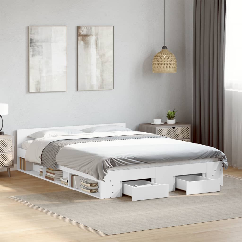 Cadre de lit avec tiroirs sans matelas blanc 150x200 cm - XIOS