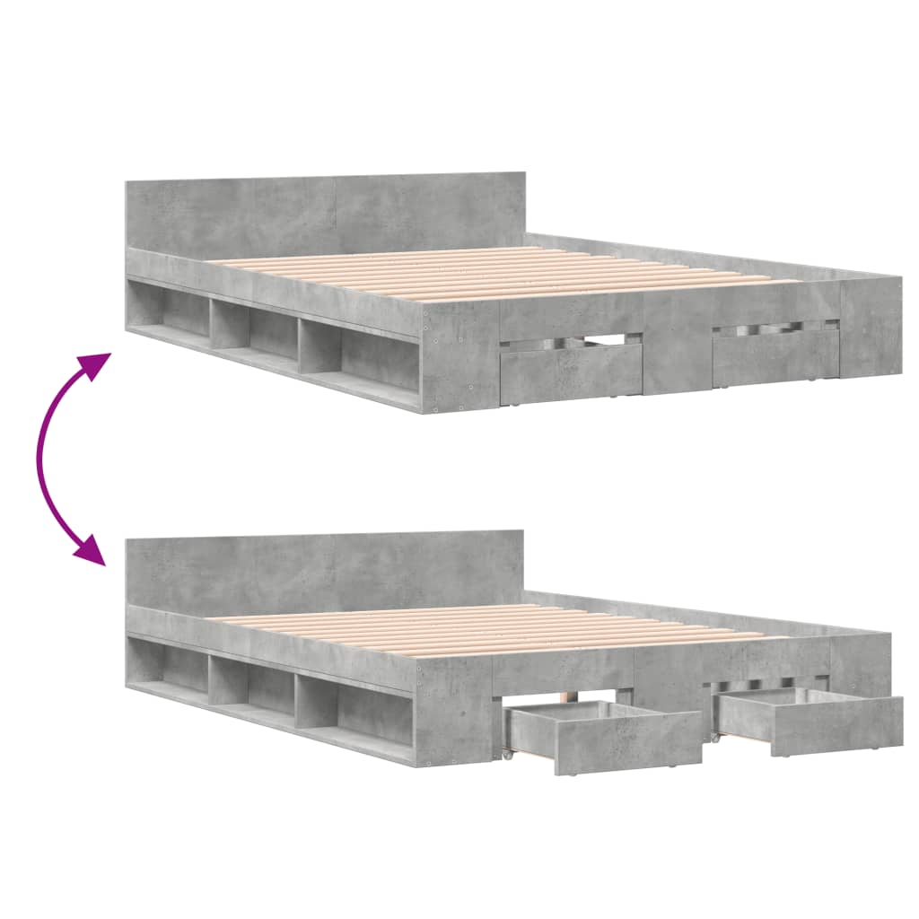 Cadre de lit avec tiroirs sans matelas gris béton 150x200 cm - XIOS
