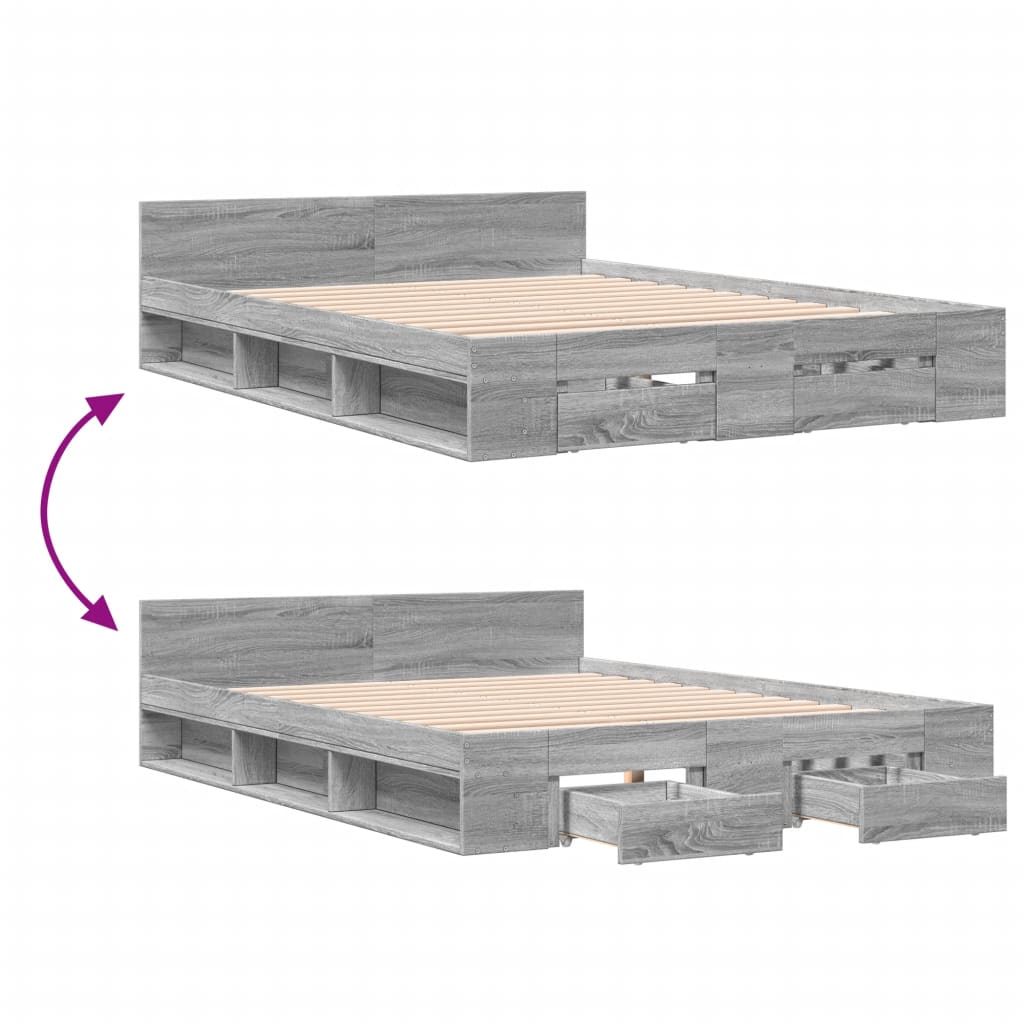 Cadre de lit avec tiroirs sans matelas sonoma gris 150x200 cm - XIOS