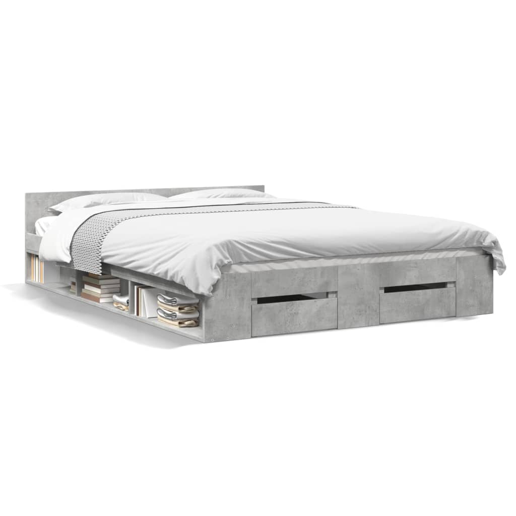 Cadre de lit avec tiroirs sans matelas gris béton 140x200 cm - XIOS