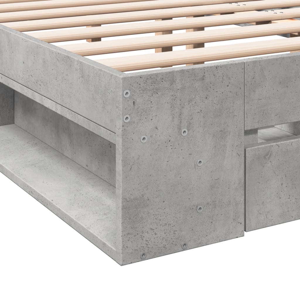 Cadre de lit avec tiroirs sans matelas gris béton 140x200 cm - XIOS