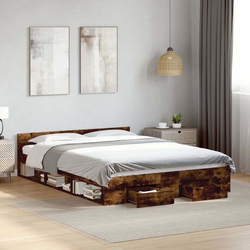 Cadre de lit avec tiroirs sans matelas chêne fumé 140x200 cm - XIOS