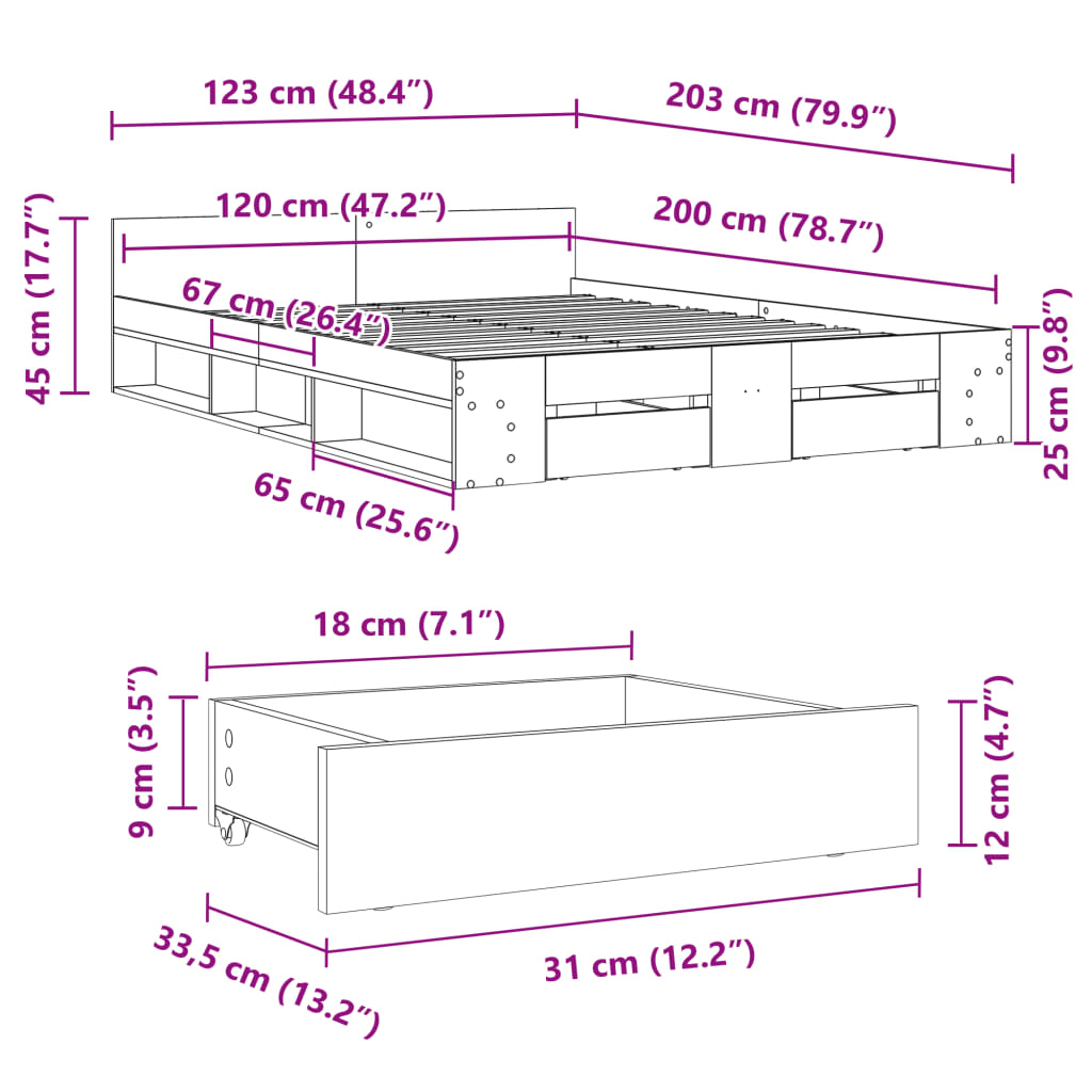 Cadre de lit avec tiroirs sans matelas blanc 120x200 cm - XIOS