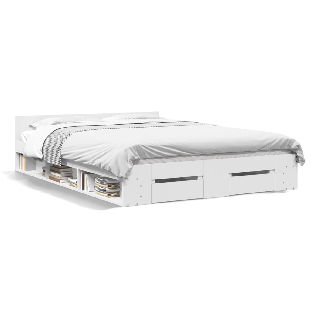 Cadre de lit avec tiroirs sans matelas blanc 140x190 cm - XIOS