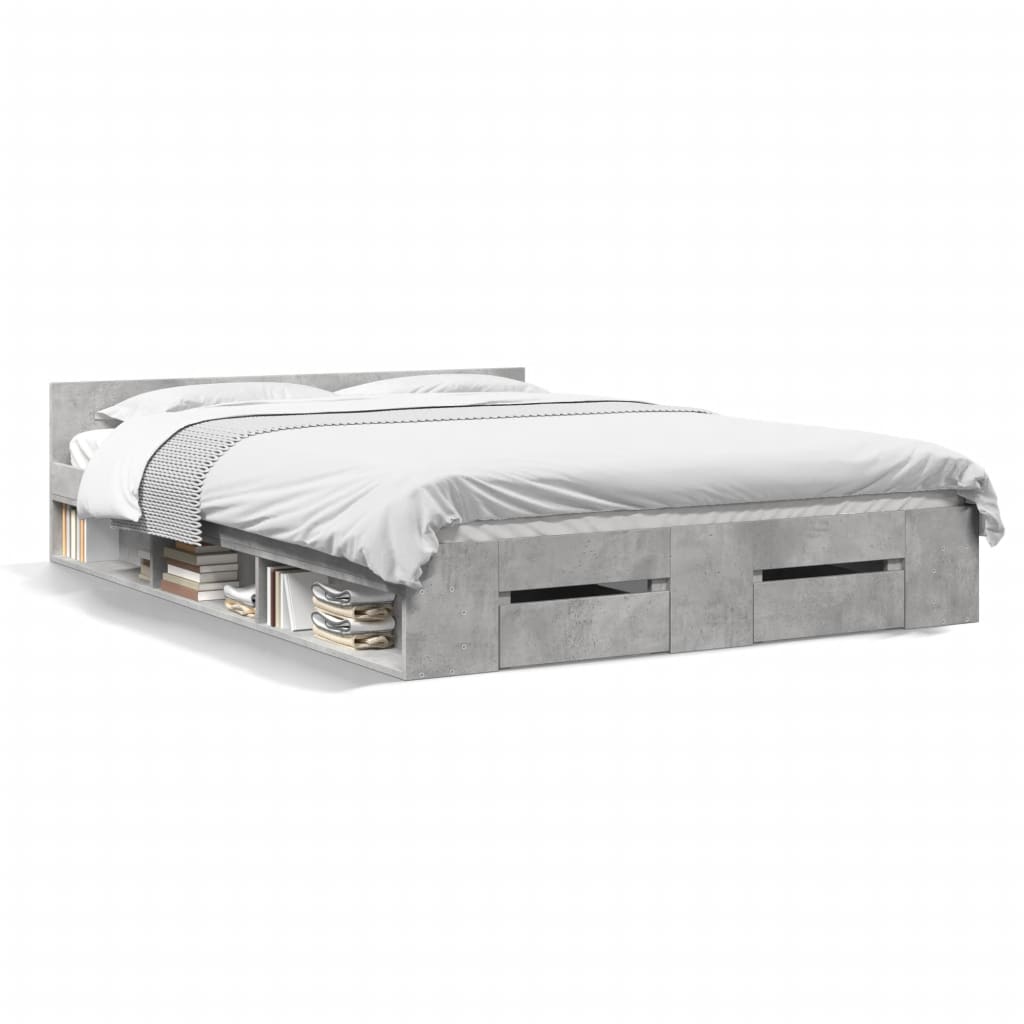 Cadre de lit avec tiroirs sans matelas gris béton 140x190 cm - XIOS
