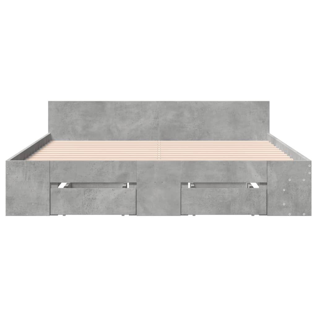 Cadre de lit avec tiroirs sans matelas gris béton 140x190 cm - XIOS