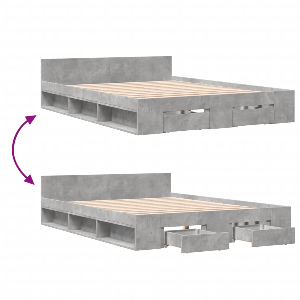 Cadre de lit avec tiroirs sans matelas gris béton 140x190 cm - XIOS