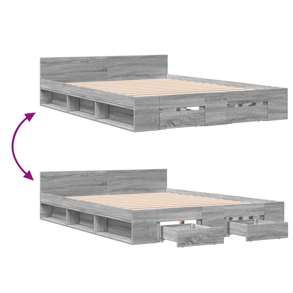 Cadre de lit avec tiroirs sans matelas sonoma gris 140x190 cm - XIOS