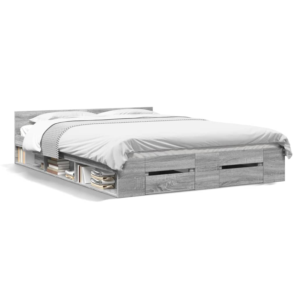 Cadre de lit avec tiroirs sans matelas sonoma gris 135x190 cm - XIOS