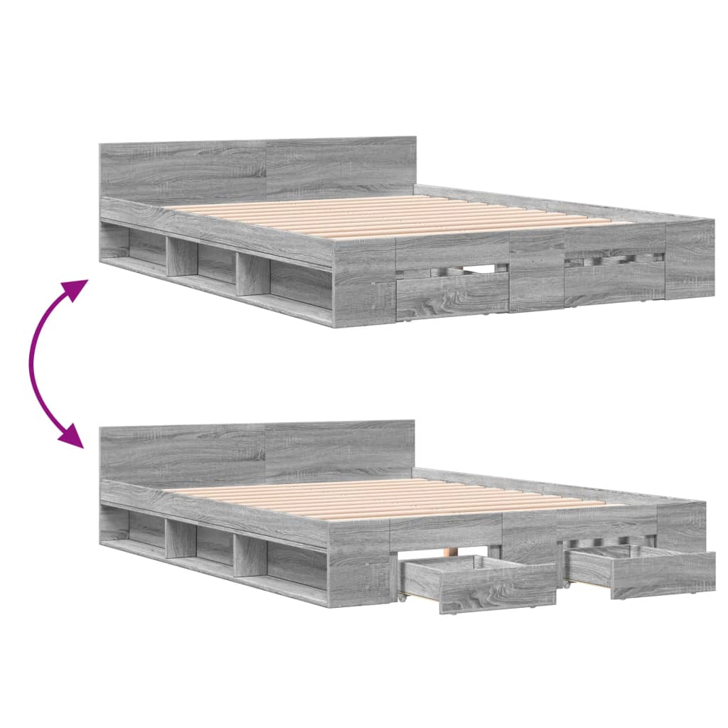 Cadre de lit avec tiroirs sans matelas sonoma gris 135x190 cm - XIOS