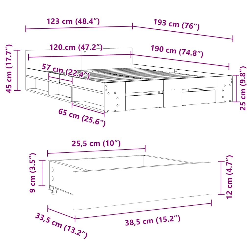 Cadre de lit avec tiroirs sans matelas blanc 120x190 cm - XIOS