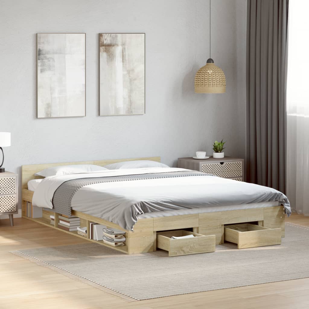 Cadre de lit avec tiroirs sans matelas chêne sonoma 120x190 cm - XIOS